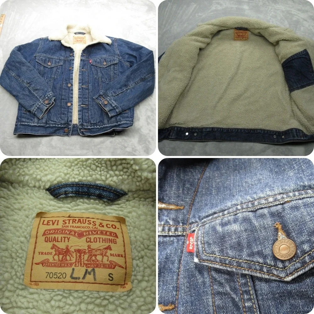 Levis Denim Jacket Mens Small Blue Sherpa Lined Insulated Button Front Trucker - Picture 1 of 13